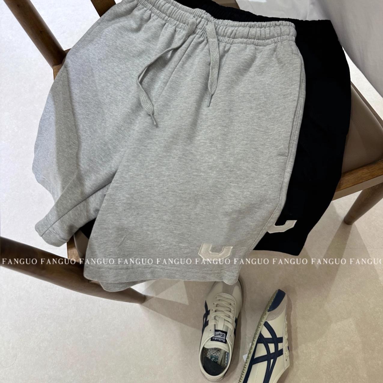 韩国大C  帅痞 350g全棉刺绣重磅五分卫裤哈伦裤女情侣款 2024夏