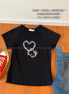 韩单/暗黑系 美式爱心Kitty猫正肩显瘦短袖T恤女夏季包邮