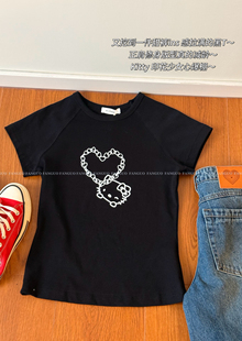 韩单/暗黑系 美式爱心Kitty猫正肩显瘦短袖T恤女夏季包邮