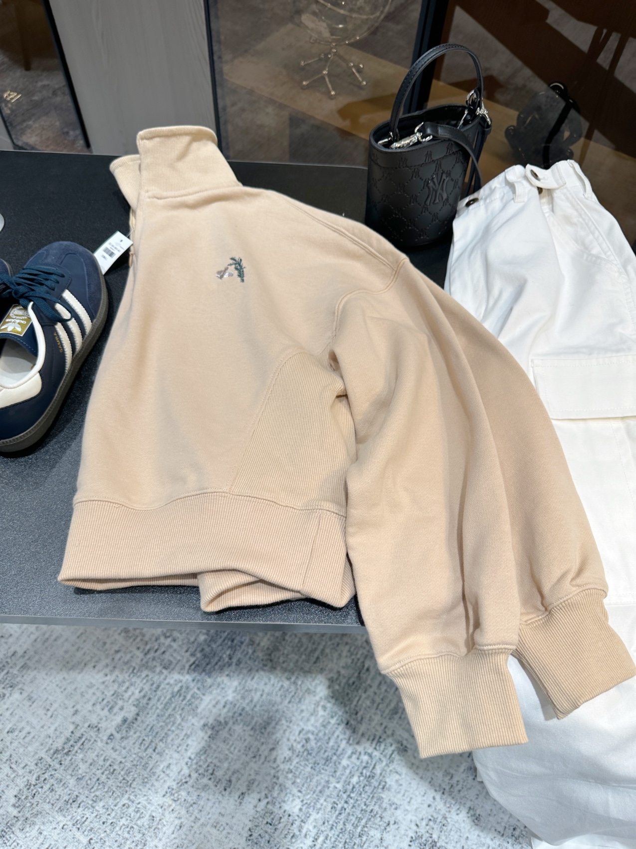 麋鹿刺绣短款半拉链复古美式复古