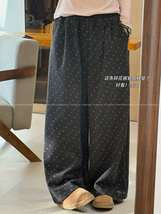 onuce报恩裤! 可可爱爱的复古慵懒风 碎花毛呢休闲裤阔腿裤女