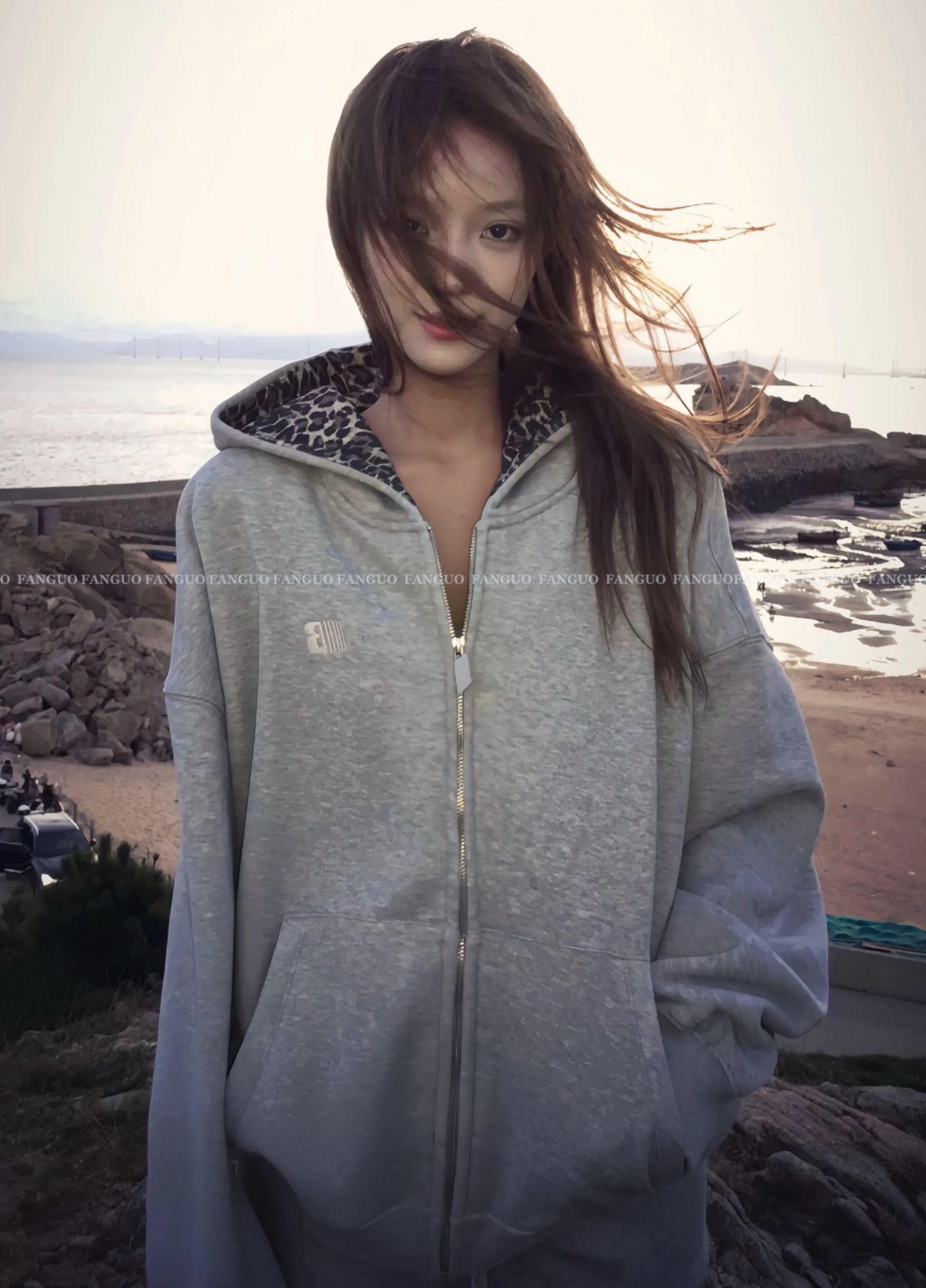 美式复古！小恶魔加厚奥利绒 豹纹兔子耳朵休闲连帽卫衣外套