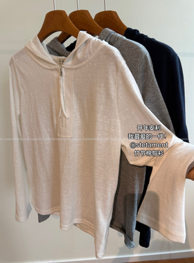 ste*t 老钱风调调 随性ju显瘦啊吼～竹节棉休闲连帽长袖T包邮