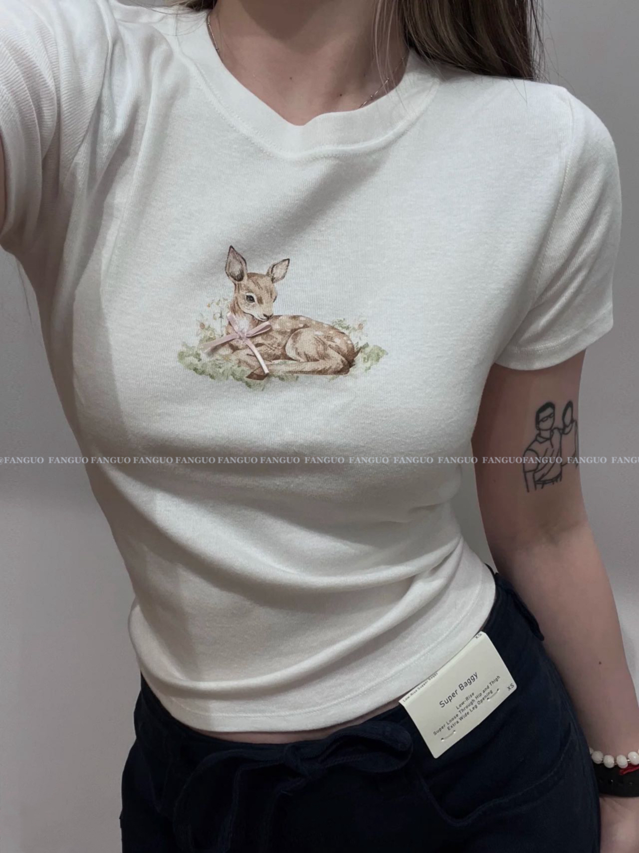【sw*et小海鸥@】系列款！麋鹿猫咪可爱甜美印花圆领短袖T恤女