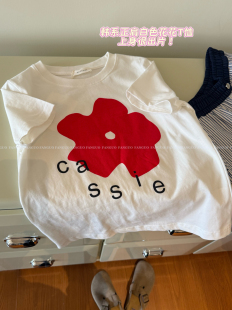 包邮 T恤女 正肩全棉圆领白色短袖 东大门ins博主种草～一朵小红花
