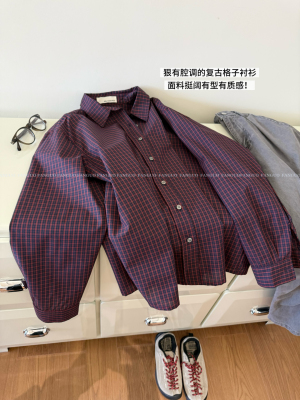 韩国selfser*s 有调调的衬衣复古 慵懒百搭宽松休闲格纹衬衫包邮