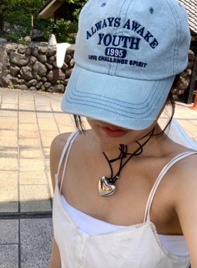 “youth”巨显脸小 海盐蓝 美式复古做旧字母刺绣牛仔棒球帽包邮