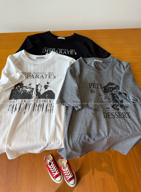 韩国jade* 帅！复古美式港风 歌手乐队/猫咪 全棉短袖T恤女包邮