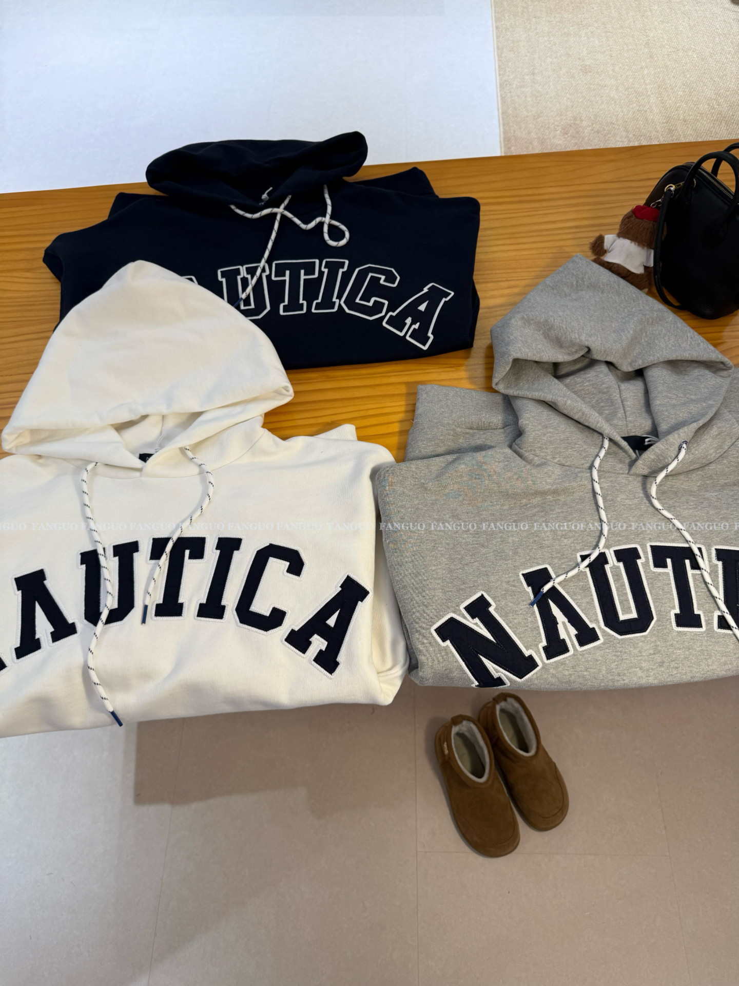 nau*原厂！经典有品！480g重磅全棉毛圈白帆字母刺绣连帽卫衣男女