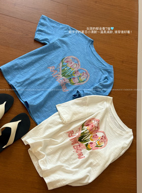co*nbo 海岛蓝美爆了！郁金香竹节肌理棉慵懒清新短袖T女包邮