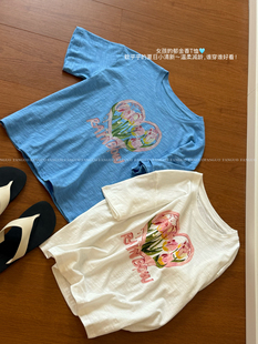 co*nbo 海岛蓝美爆了！郁金香竹节肌理棉慵懒清新短袖T女包邮