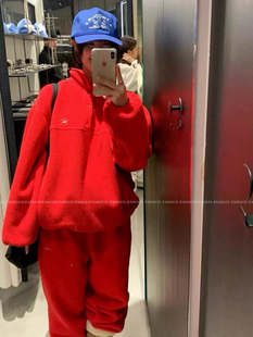 套装 新年红冲 休闲裤 et八奶宽松慵懒摇粒绒卫衣卫裤 女 bar