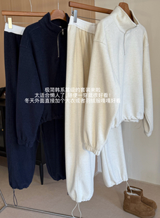 套装 oun 毛巾绒半拉链羊毛卫衣卫裤 休闲老钱风 女 简约高级