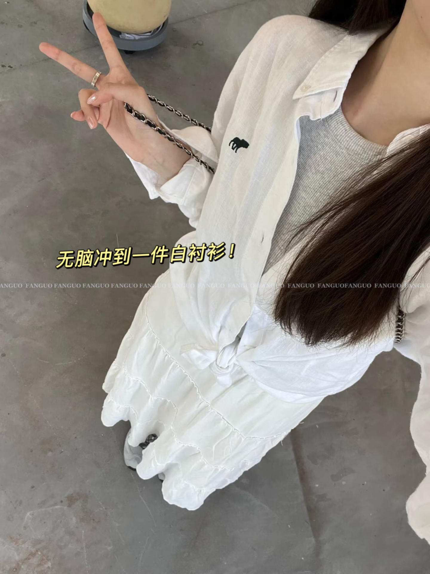 A**F！文艺高级 全棉经典小麋鹿气质通勤长袖衬衫白衬衣女图片