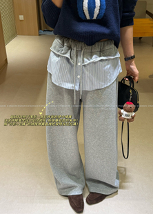 设计师款!显瘦遮胯!时髦洋气假两件屁帘加绒卫裤弯刀裤女