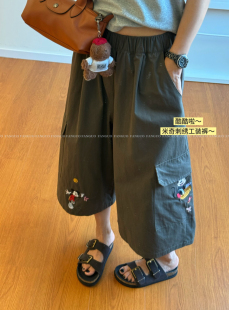ourment  一整个爱住！米奇刺绣松棉质水洗八分休闲工装裤女包邮