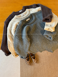 韩国at the bag* 含羊毛 菱格复古麻花毛衣针织衫女