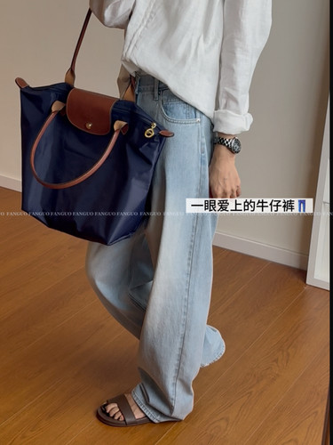 oun*e  梨形福音！巨软荃棉复古水洗浅蓝色高腰直筒牛仔裤女包邮