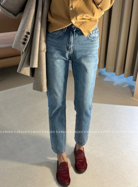 FG梨形法式烟管裤moj*ans复古高腰直筒牛仔裤女九分裤 新款