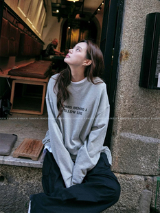 韩国sp* 300g全棉毛圈 随性调调 毛边不规则设计圆领卫衣女包邮