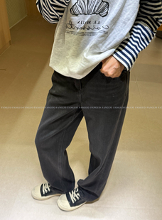 帅！常规基础款！复古洗水灰黑色直筒宅版牛仔裤女