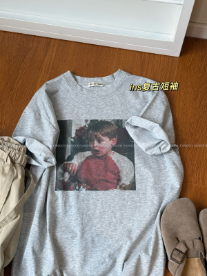 韩国4pi 小男孩 美式复古全棉休闲短袖T恤女春夏包邮