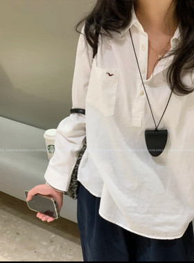 【文艺松弛感】100%洗水棉 小海鸥刺绣口白衬衫休闲衬衣女亨利衫