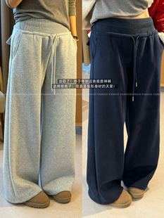 女阔腿裤 抽绳设计加宽高腰加绒保暖卫裤 显瘦显高巨有范 韩国单