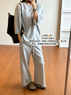 懒人套装！毛圈棉 极简row风 慵懒显瘦毛边卫衣九分卫裤女裤包邮