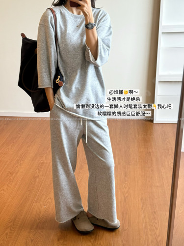 懒人套装！毛圈棉 极简row风 慵懒显瘦毛边卫衣九分卫裤女裤包邮