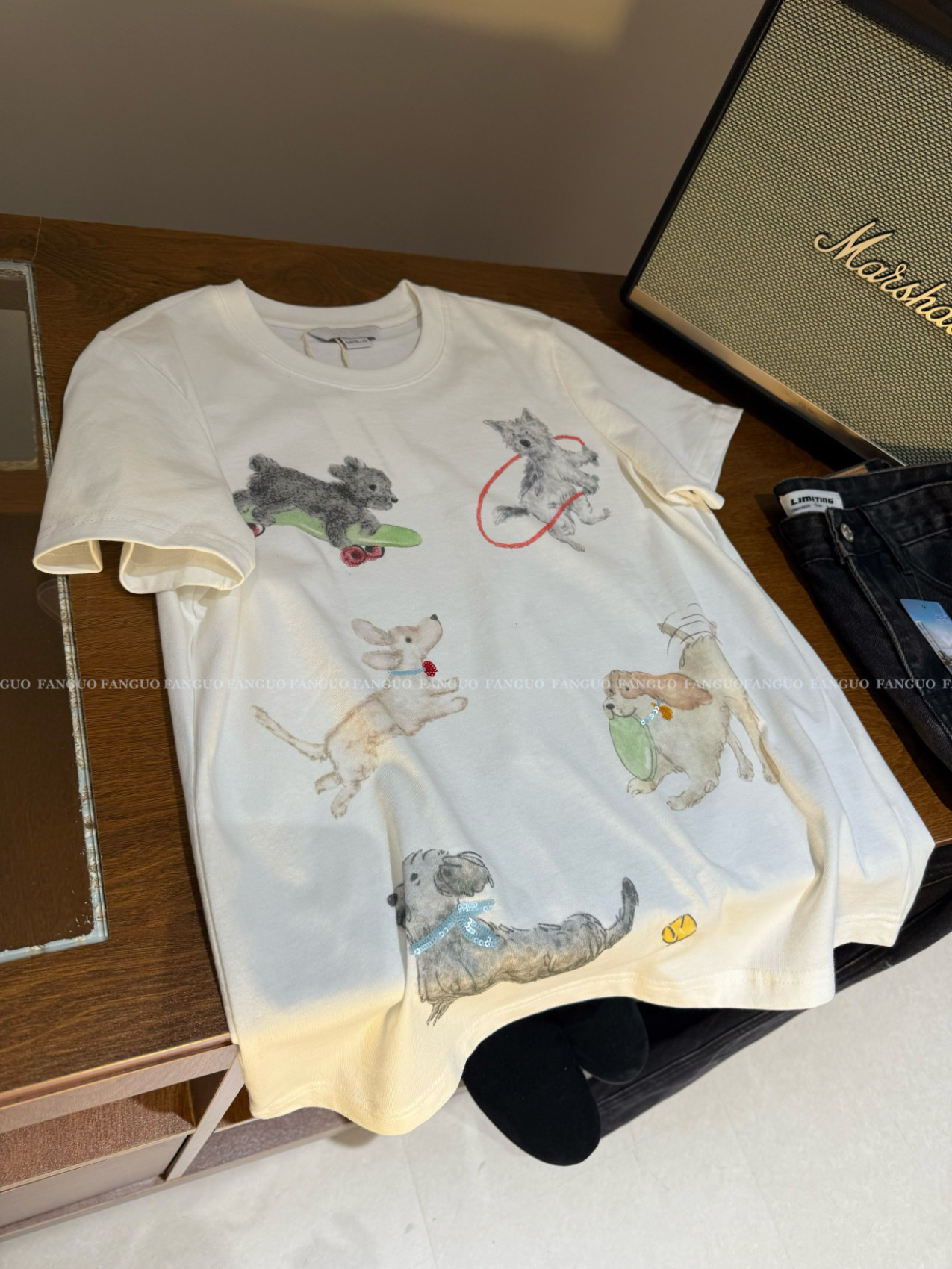 【重工串珠亮片】巨好看！ 无感印花萌宠狗狗短袖T恤女