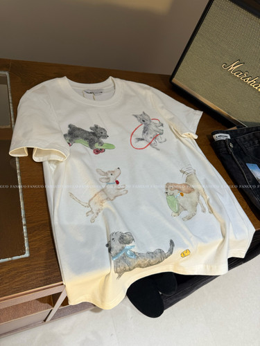 【重工串珠亮片】巨好看！ 无感印花萌宠狗狗短袖T恤女