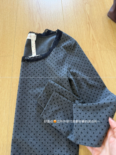 B*同款！可爱又高级/显瘦波点蕾丝花边圆领长袖T恤打底衫女包邮