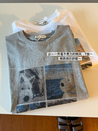 韩国floyd 原厂！美式复古/呆萌油画狗狗 全棉宽松慵懒风T恤包邮