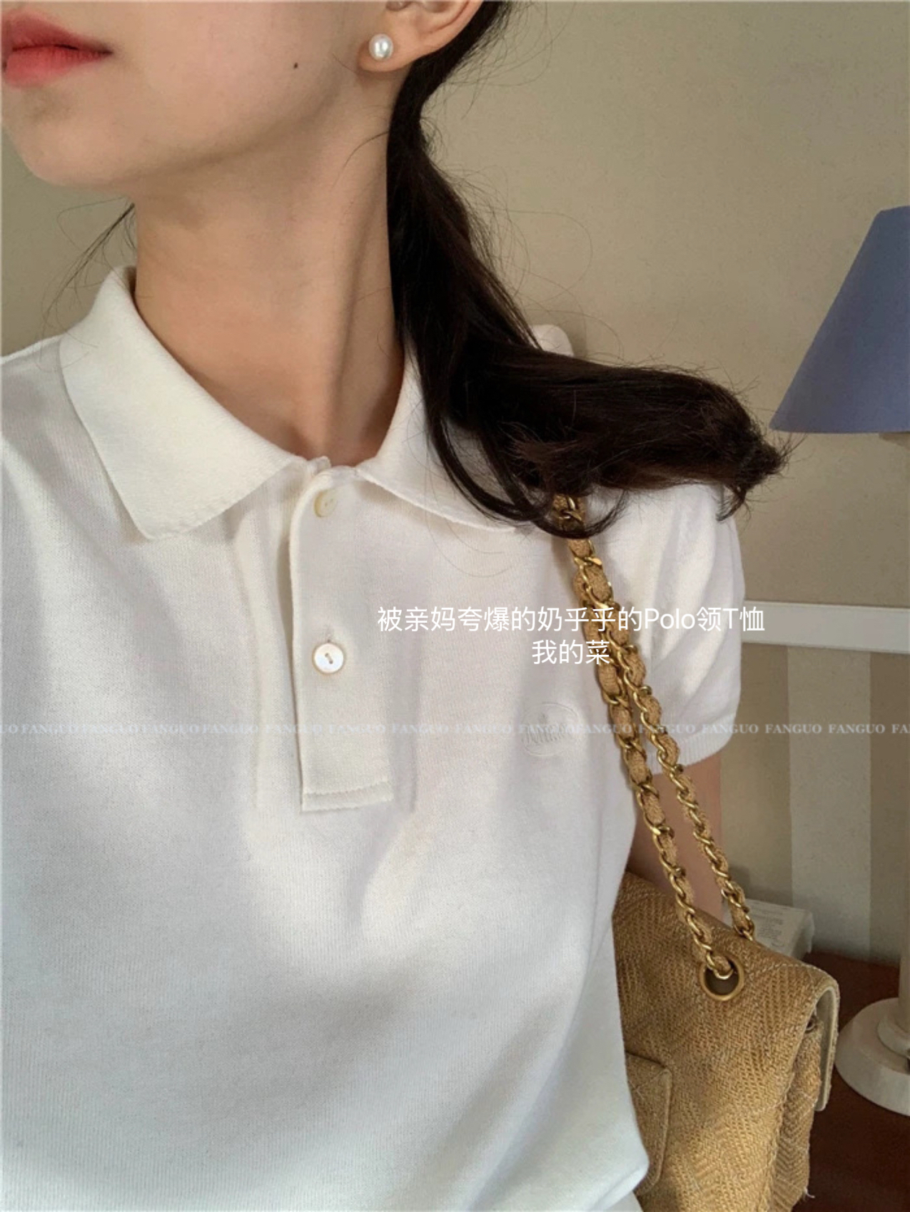 【元气少女】原厂！韩国八奶 佰分佰棉纱线Polo领针织短袖上衣女