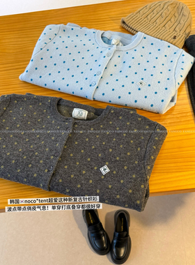 韩国noco*tent 杨超越 田曦薇同款 复古波点针织衫毛衣开衫女