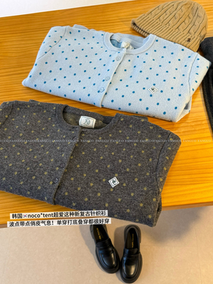 韩国noco*tent 杨超越 田曦薇同款 复古波点针织衫毛衣开衫女