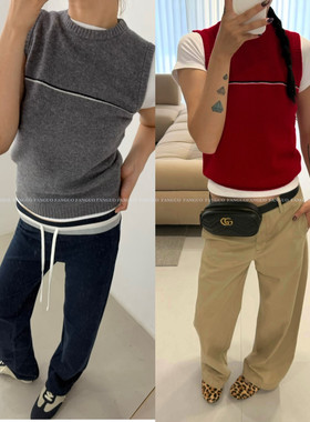 at家～秋冬叠穿爱物！ 复古洋气撞色修身百搭羊毛针织毛衣马甲女