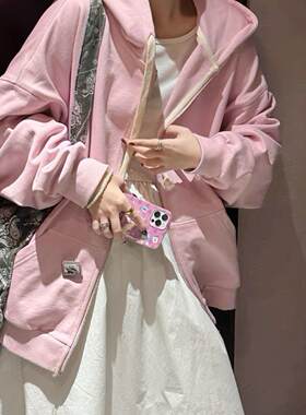 韩国东大门 重磅全棉毛圈！400g休闲宽松连帽卫衣外套女