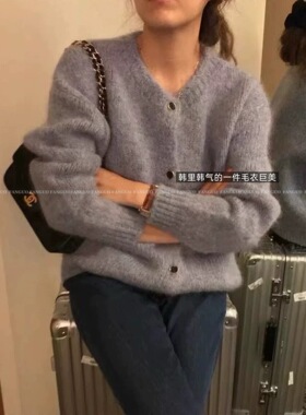 韩国sien*e 巨厚实！温柔复古慵懒风羊毛花纱毛衣开衫外套女