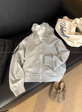 韩国eg*260g全棉小毛圈 简约休闲连帽卫衣外套女