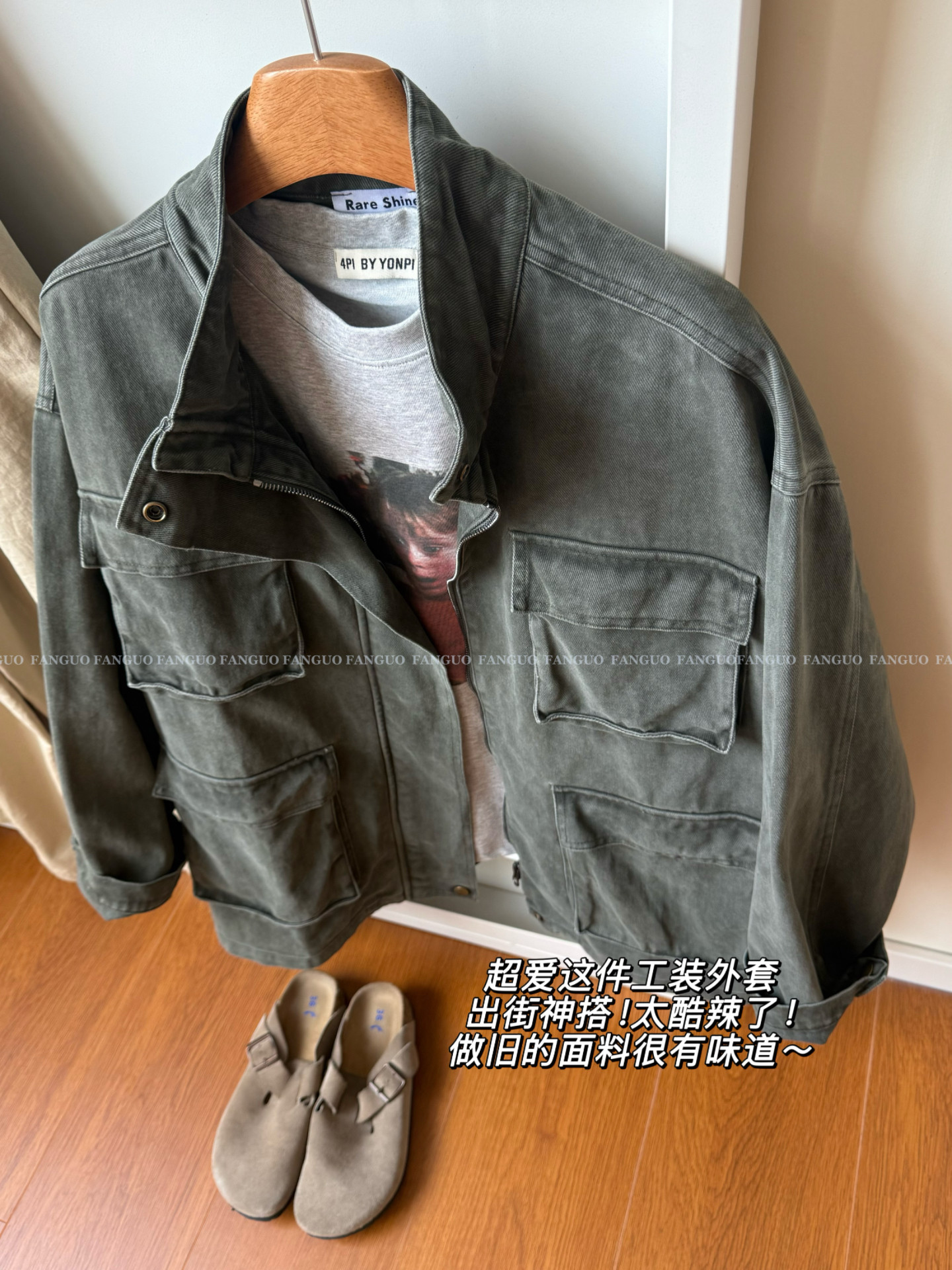 韩国重磅！巴恩风复古立领重工洗水做旧大口袋工装牛仔外套女包邮