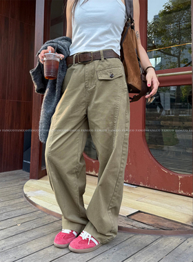 HEID*酷女孩 全棉水洗复美式工装裤弯刀裤百搭休闲裤女