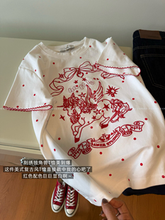 重工刺绣版本！复古波点 独角兽刺绣正肩显瘦短袖T恤女包邮