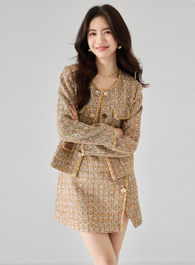 25秋季粗花呢轻奢小香风外套收腰连衣裙套装外套18126连衣裙