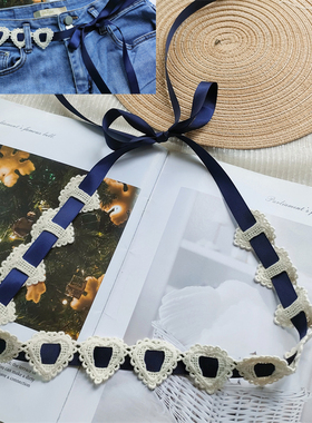 modest腰带手工制作裤子爱心配饰饰品绑带桃心腰链粉色湛蓝色丝带