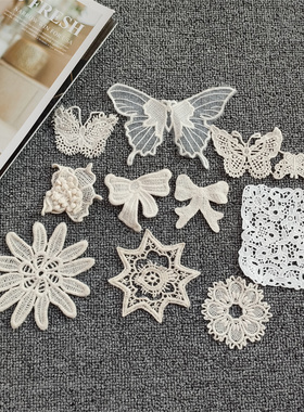 新款杏色小贴花diy服装手工辅料蝴蝶结补丁童装配饰白色口袋花边