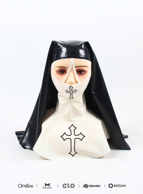 黑色桃定制乳胶衣AA012修女头套胶衣定做cos全包乳胶头套