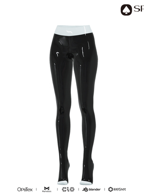 黑色桃DB003定制乳胶衣拼色后中缝贝壳连裤袜乳胶包脚袜