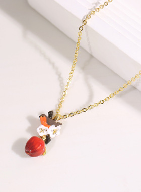 果色物语知更鸟红苹果翡翠项链